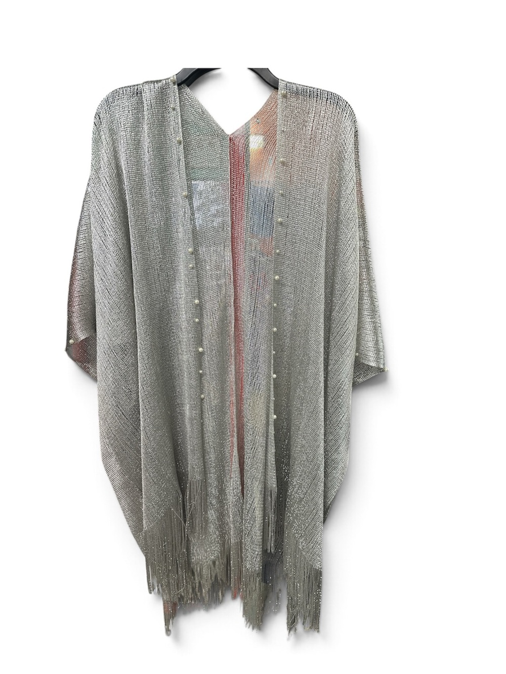 Silver Pearl-Trim Fringe Open-Front Women's Cape